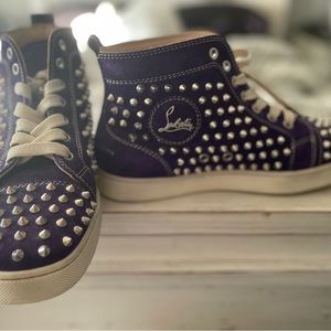 Women’s size 40 Purple suede silver spiked Christian Louboutins sneakers